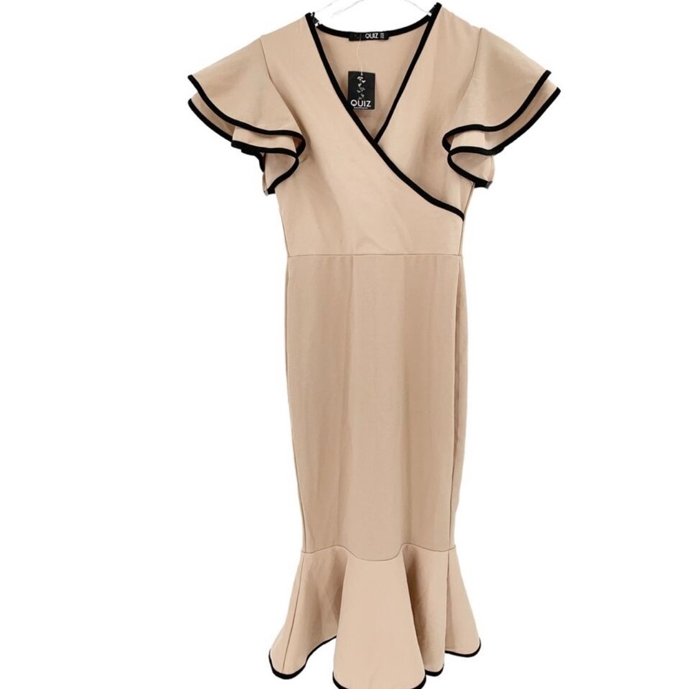 NWT Quiz Midi Size 2 Elegant Tan Ruffle Dress